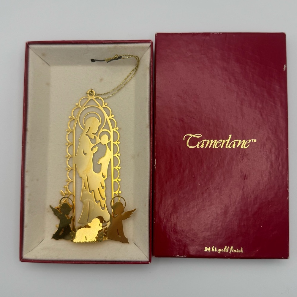 Vintage Tamerlane 24k Gold Finish Madonna and Child Ornament with Box